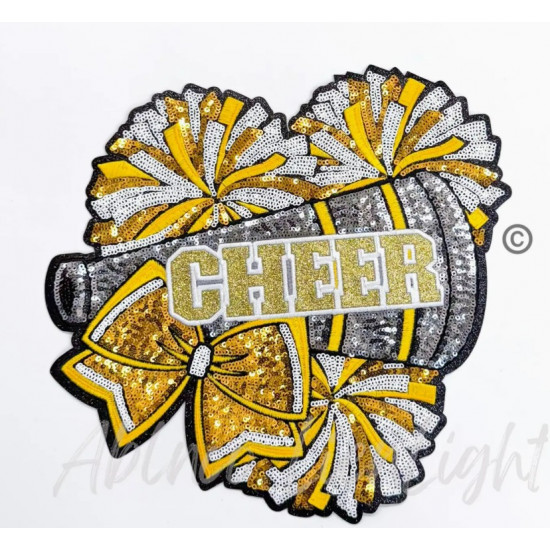Cheer Bow Megaphone with Pom Poms Sequin Patch
