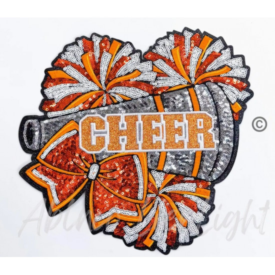 Cheer Bow Megaphone with Pom Poms Sequin Patch