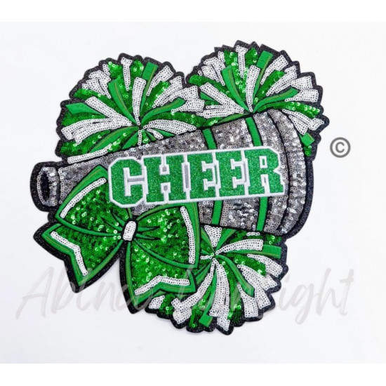 Cheer Bow Megaphone with Pom Poms Sequin Patch
