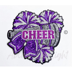 Cheer Bow Megaphone with Pom Poms Sequin Patch