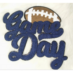 Large Navy Blue Football Game Day Chenille Iron-On Black Glitter Patch
