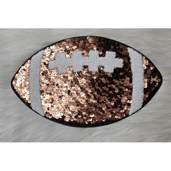 Large Brown Football with Sequin and Chenille Iron On Patch