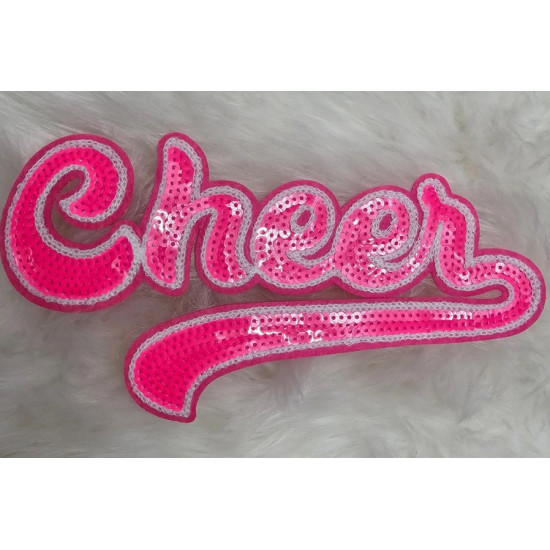 Large Cursive Cheer Sequin and Felt Iron-On Patch