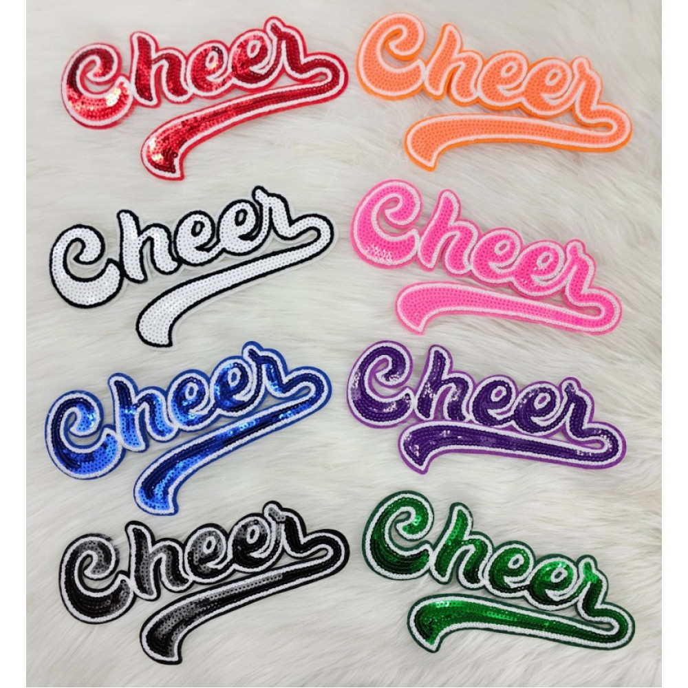 Large Cursive Cheer Sequin and Felt Iron-On Patch