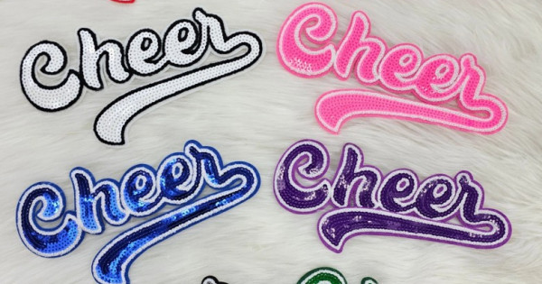 Large Cursive Cheer Sequin and Felt Iron-On Patch