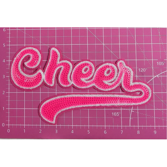 Large Cursive Cheer Sequin and Felt Iron-On Patch