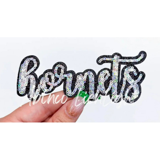 Team Mascot Cursive Sequin Iron On Patch-Small 