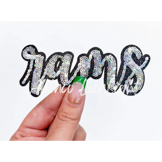 Team Mascot Cursive Sequin Iron On Patch-Small 