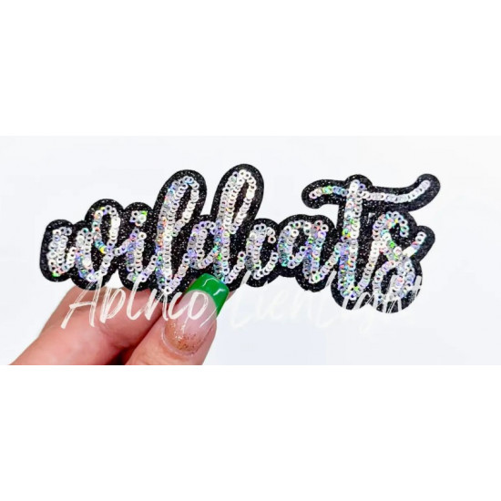 Team Mascot Cursive Sequin Iron On Patch-Small 