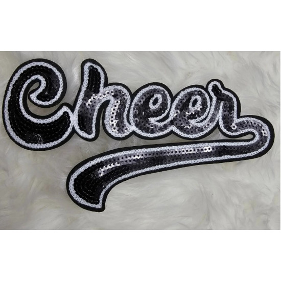 Large Cursive Cheer Sequin and Felt Iron-On Patch